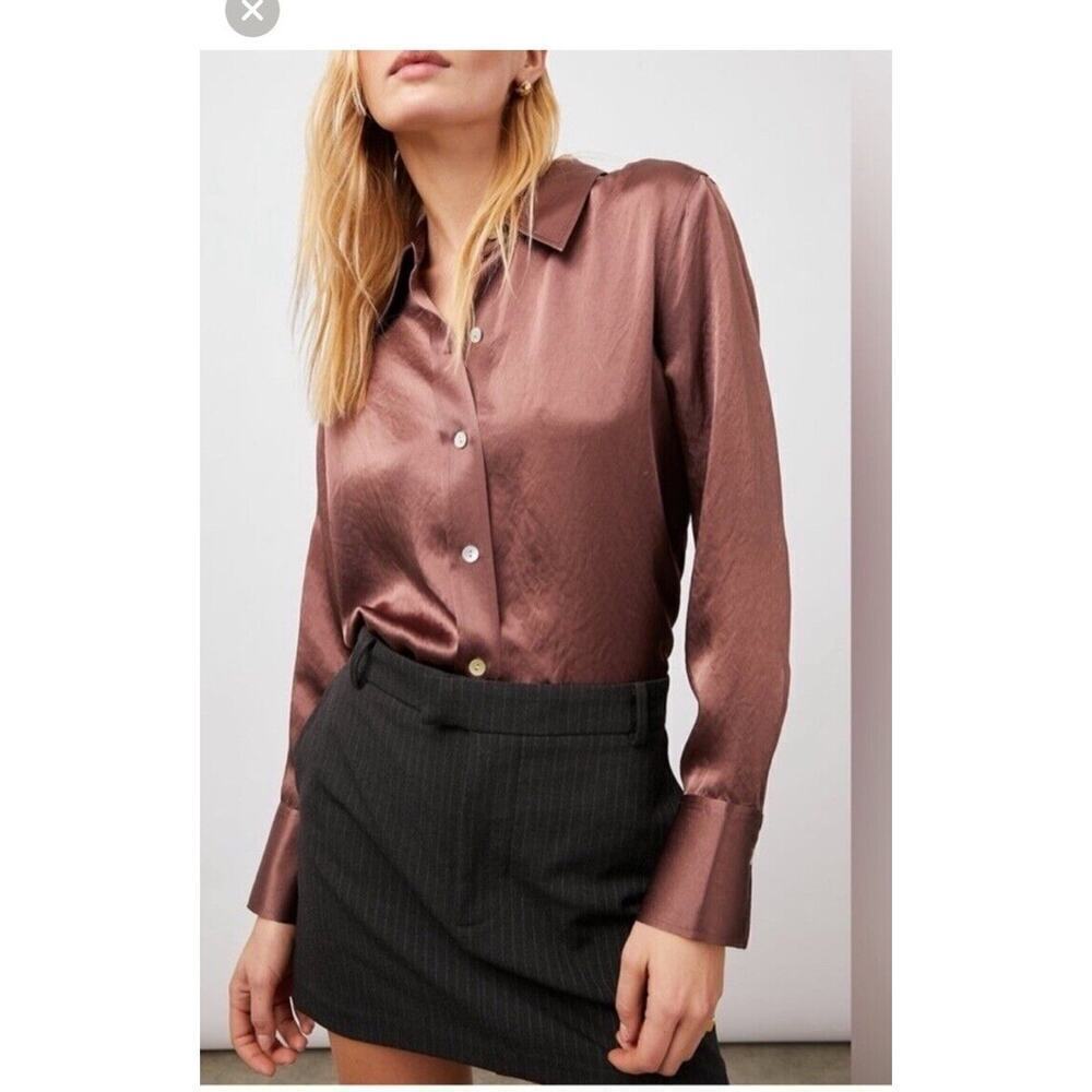 Rails Andrea Textured Satin Button-Up Shirt Size XS Nutmeg, NEW NWOT Retail $228